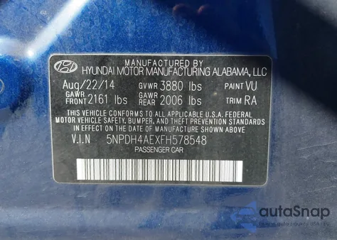 2015 Hyundai Elantra Se z USA, uszkodzony, nr VIN 5NPDH4AEXFH578548